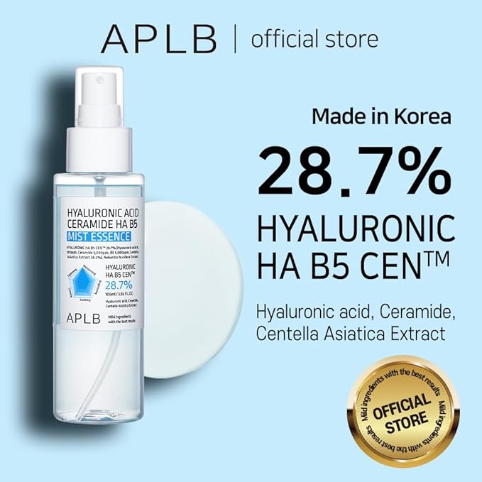 APLB Hyaluronic Acid Ceramide HA B5 Mist Essence | HYALURONIC HA B5 CEN™ 28.7% 3.55 FL.OZ/Korean Skincare, Replenishing moisture, Revitalize for gentle and improve skin texture through Hyaluronic