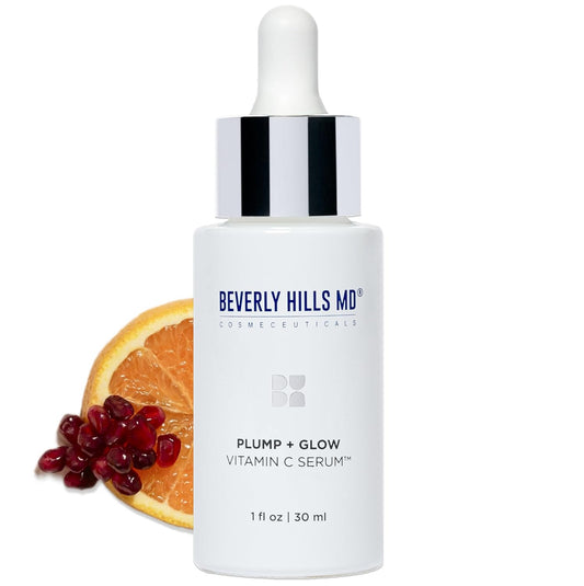 Beverly Hills MD Plump + Glow Vitamin C Serum for Aging Skin- Plumping Anti Wrinkle Lines Formula - Smooth, Firm, Brighten Skin w/Kakadu Plum, Niacinamide, Pomegranate Oil, Red Algae Extracts