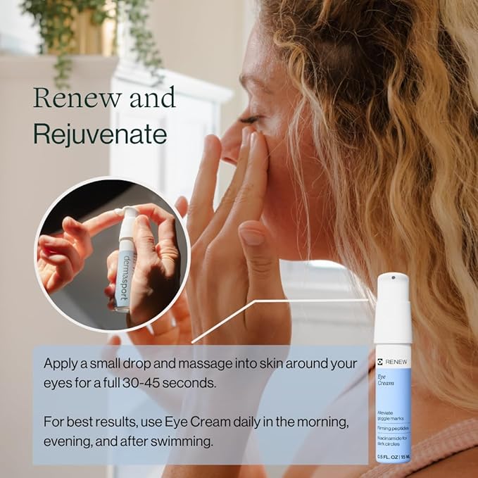 Dermasport Goggle Eye Cream for Swimmers - Moisturizer with Peptide-rich Brightening Complex for Men & Women Fights Anti-Aging Wrinkles, Dark Circles, Puffiness & Under Eye Bags (0.5 fl oz)