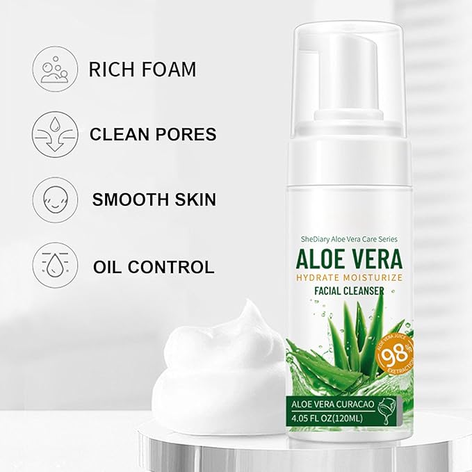 Aloe Vera Skin Care Sets & Kits, 4Pcs Moisturizing Face Care Set, Improve Rough Skin, Firming Skin and Reduce Fine Lines, Skincare Routine Set with Face Cream, Cleanser, Toner, Eye Cream