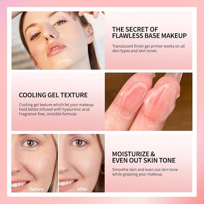 AKARY Gel-Based & Hydrating Face Primer For Smoothing Skin & Gripping Makeup With Hyaluronic Acid, Long-Wear Foundation Face Primer for Oil Control, Pores Fine Lines Minimizer, 0.81 Fl Oz, 01 Clear