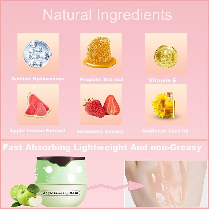 1 PCS Bee Lip Balm Honey Pot, Exfoliating Apple Bee Lip Balm Sleeping Lip Mask Overnight with Sticks, Honey Pot Lip Balm Prevention Dry Hydrating and Crack Lip Scrubs