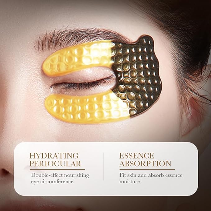 24K Gold Under Eye Patches (5 Pairs) - Black Truffle Under Eye Mask with Newly Upgraded 3D Wrap-around Design, Specifically for Canthus Wrinkles and Dryness Around the Eyes (Gold)