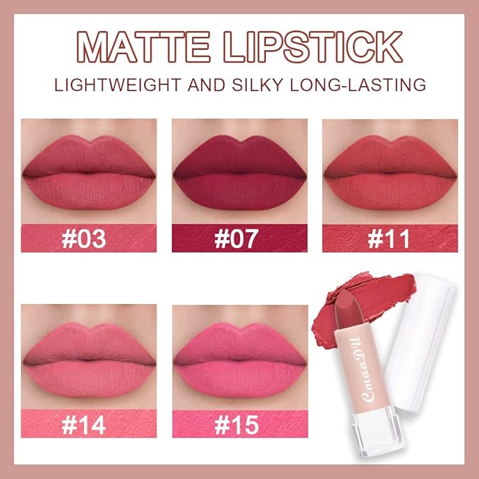 evpct 5Pcs Dark Orange Red Pink Mauve Matte Lipstick Pack Sets for Women Red Silky Velvet Lipstick Matte Long Lasting Smudge Proof Lipstick Lip Stain Makeup Sets Kit matte lipstick 24 hours original 3