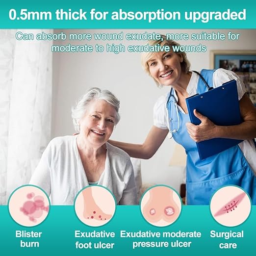 Dimora Hydrocolloid Dressing 4" x 4" for Wound Care, 10 Pack Large Patch Bandages with Self-Adhesive for Bedsore, Burn, Blister, Acne Care, Super Absorbent for Fast Healing