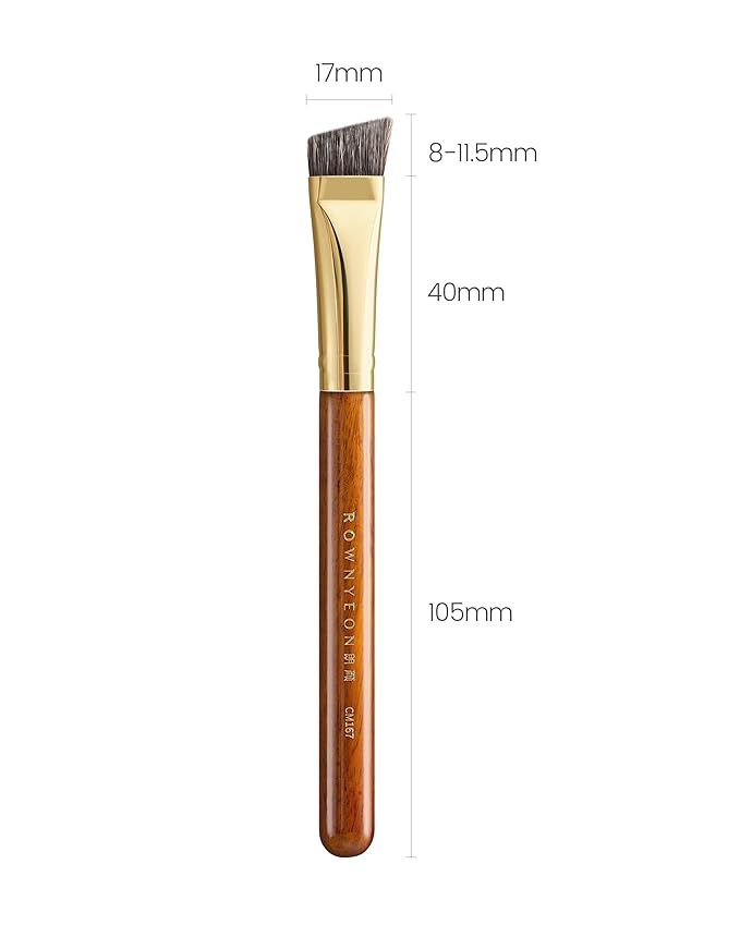 Desert Oak Series Flat Angled Eyebrow Brush - Straight Edge Design for Natural Hair-Like Strokes, 50% Weasel & Goat Hair Blend, Ebana Handle & Brass Ferrule (CM 167)