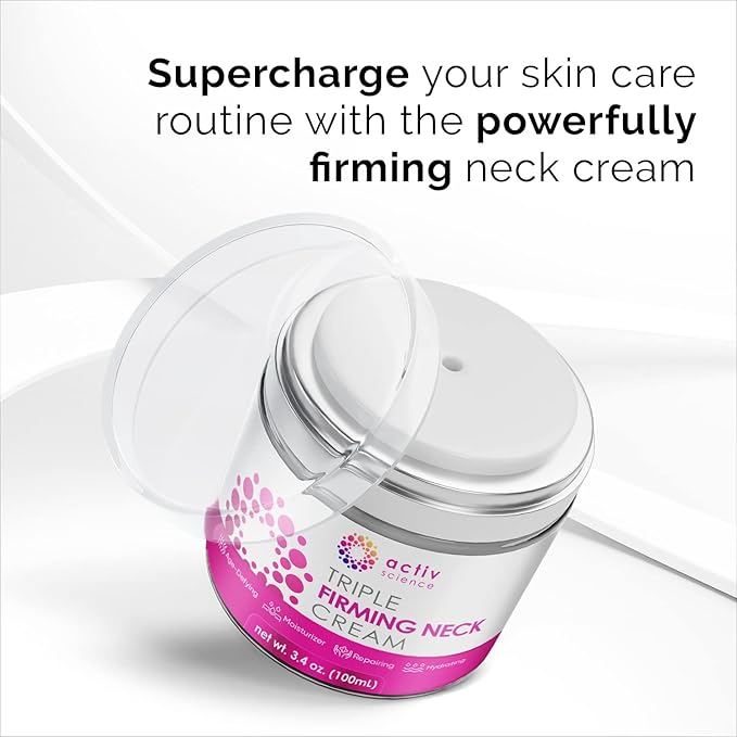 ACTIVSCIENCE Neck Firming Cream - Natural Anti-Aging Facial Moisturizer with Retinol Collagen & Hyaluronic Acid - Day & Night Anti-Wrinkle Cream - Firming, Hydrating Face Cream - 3.4Oz