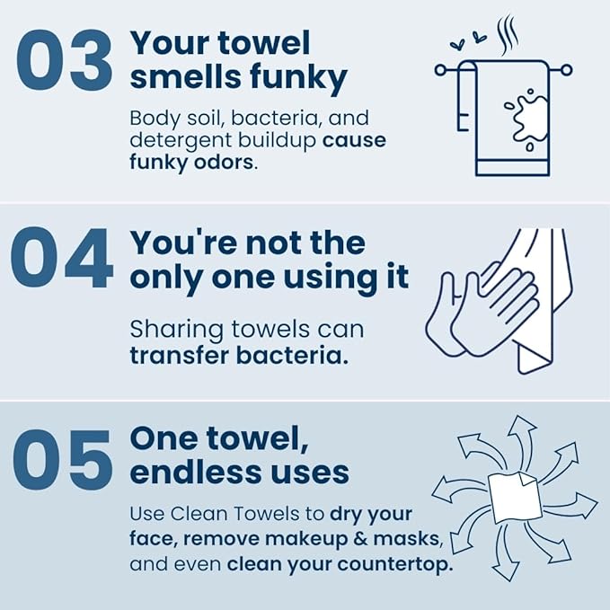 Clean Skin Club Clean Towels XL™, USDA Certified 100‪%‬ Biobased Dermatologist Approved Face Towel, Disposable Makeup Remover Dry Wipes, Facial Wash (4 pack)