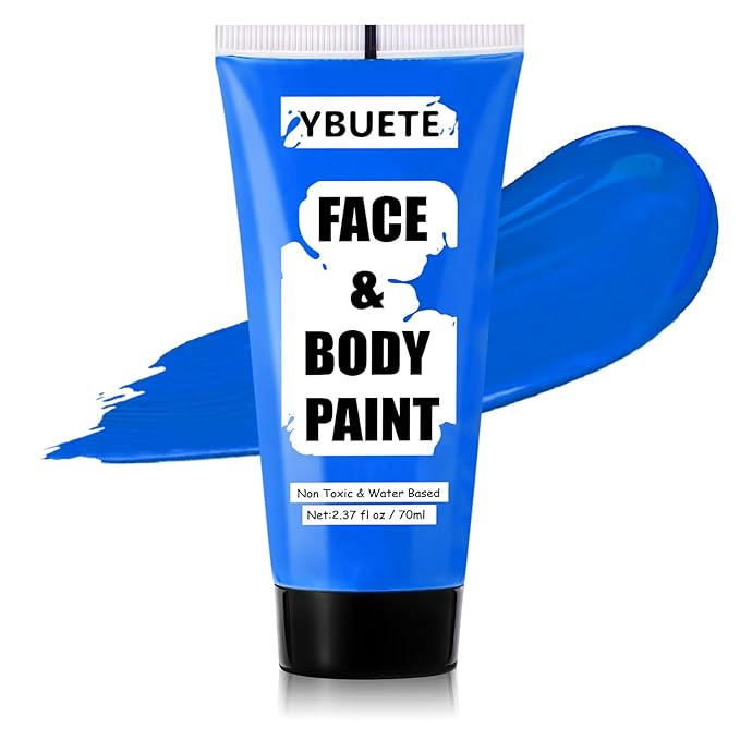 Blue Water Based Face Body Paint, 2.37 OZ Large Tube Full Coverage Face Paint for Avatar Smurfs Mermaid Cosplay Makeup, Washable Royal Blue Body Painting Cream for Adult Halloween SFX Makeup