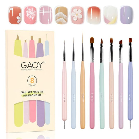GAOY 8 Pcs Nail Brushes for Nail Art, Nail Design Tools for Nail Detail Painting, French Liner and Dotting Pens for Nail DIY