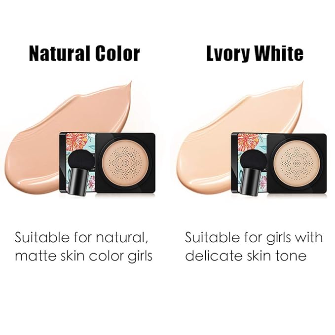 GL-Turelifes Mushroom Head Air Cushion Foundation CC Cream Water Feeling Flawless BB Cream Moisturizing Oil Control, Lightweight & Smoothing Natural Concealer (Natural Color)