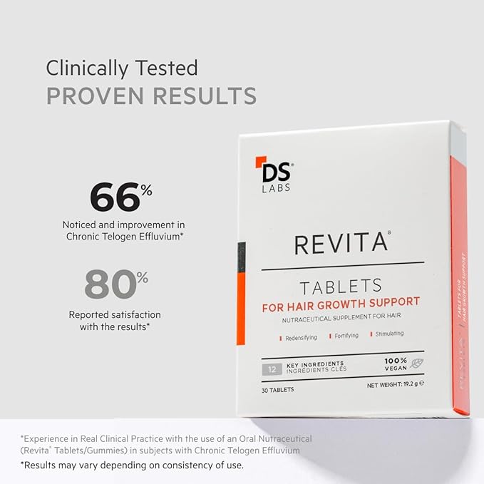 DS Labs Revita Tablets - Hair Vitamins for Density Support, Supplement for Thicker, Stronger Looking Hair, Zinc, Iron, Magnesium, Melatonin, Vitamin D & Biotin Vitamins for Women & Men, 90 Tablets