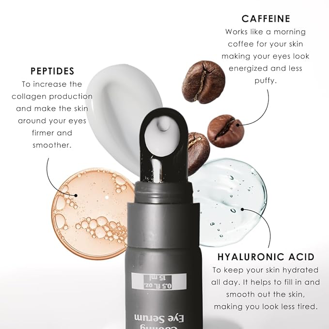 Apricus Eye Serum, Caffeine Peptide Formula, Lightweight Serum for Dark Circles, Puffiness and Fine Lines