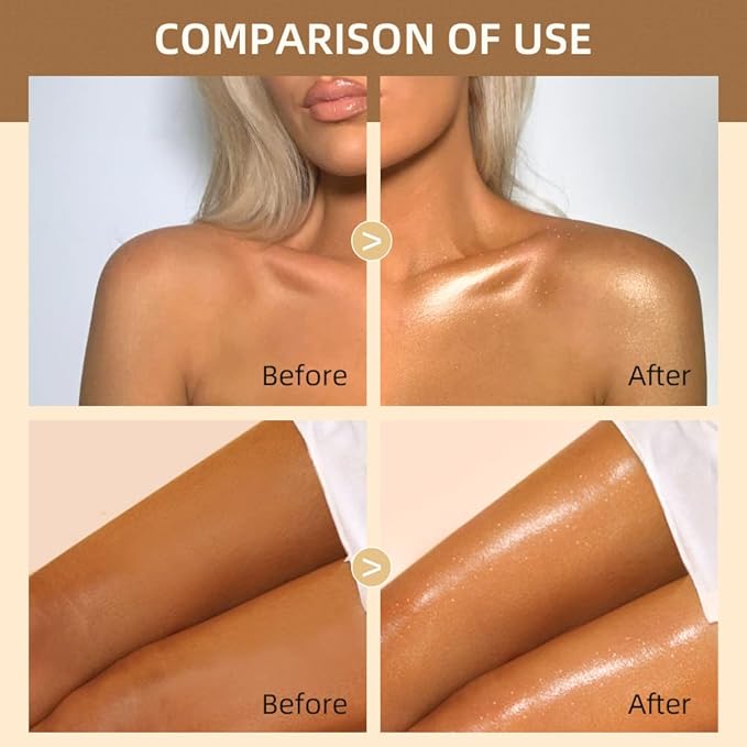 40ml Body Shimmer Oil,Face and Body Liquid Luminizer,Smooth Body Shimmer Oil For Sunshine Bath, Waterproof Moisturizing Light Shimmer Glow Illuminator,Liquid Highlighter Makeup,Makeup Brush Include (1#-Silver)