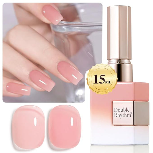 Double Rhythm 0.50 OZ Translucent Gel Polish Same Color Same Bottle Sheer Pastel Neutral Natural Milky 15 ML Jelly UV Nail Art DIY at Home (Jelly Rose Pink-A1380)