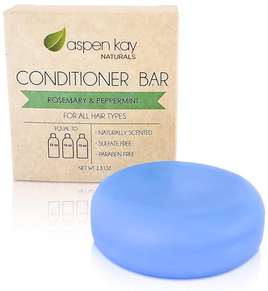Aspen Kay Naturals Conditioner Bar, Made With Natural & Organic Ingredients, All Hair Types including frizzy hair, 2.3 Ounce Bar. (Rosemary & Peppermint)