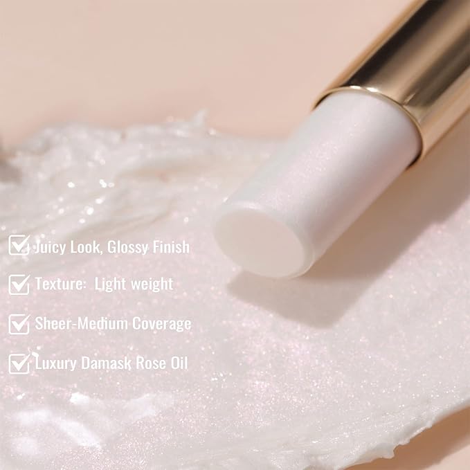 Oulac Moisturizing Shine Lipstick - Giltter Tinted Lip Balm Hydrating, Lip Plumper, Glossy Finish, Sheer Coverage with Pearlescent, Smooth for All Skin, Cracked and Chapped Lips, 2.2g/0.07oz (S03)