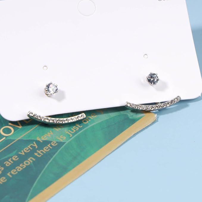 Crystal Bar Ear Climber Earrings Silver Rhinestone Ear Jacket Earrings Boho Bar Ear Crawlers Earrings Minimalist Geometric Moon Earrings Jewelry for Women and Girls