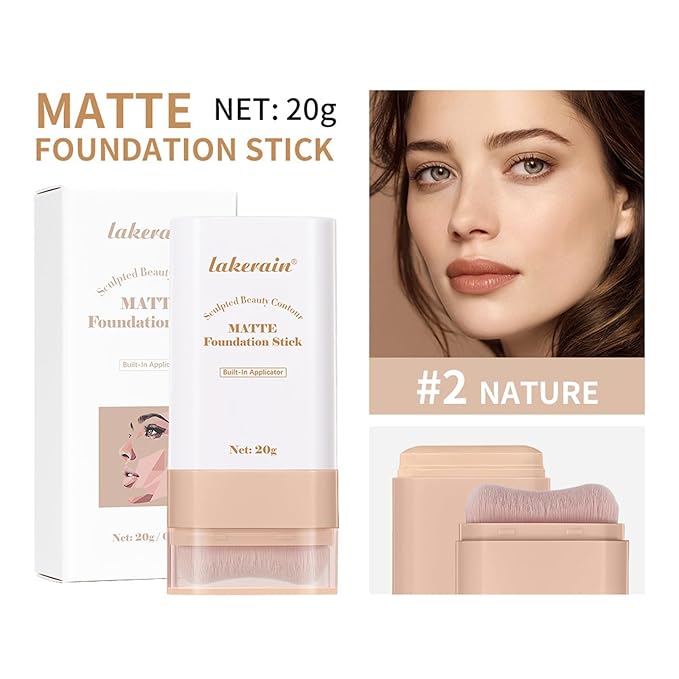 Beauty Balm Serum Boosted Skin Tint, Dual-Ended Eraser Foundation Stick with Brush, Full Coverage Cream Korean Makeup, Long-Lasting Stick for Smooth, Flawless Finish (#2 Nature)