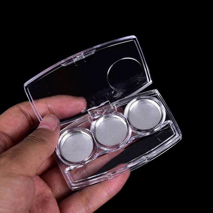 10 Pcs Clear Empty Eyeshadow Palette Plastic Eyeshadow Storage Box Case with 3 Grids Palettes Lipstick Box Pigment Palette Tray Plastic Cosmetics Container Box DIY Makeup Powder Sample Box