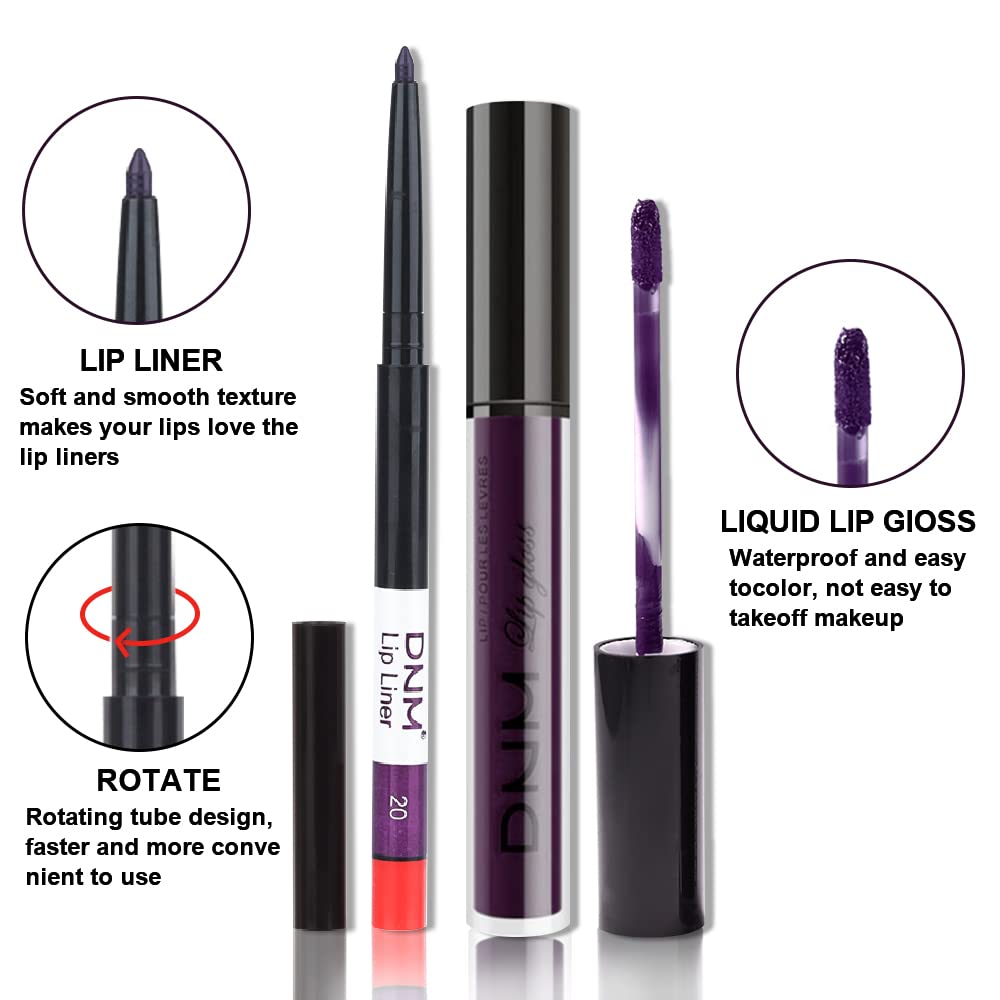 evpct 2Pcs Dark Deep Purple Plum Black Matte lipstick and Lip Liner Pencil Makeup Set for women Matte Smudge Proof Lipstick Lip Stain Long Lasting Waterproof labiales mate 24 horas originales 20#