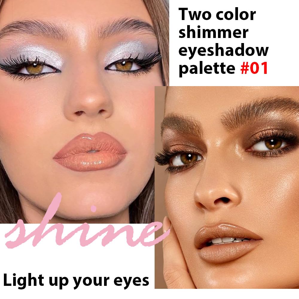 Double color eye shadow, Eyeshadows Creamy, high pigment eye makeup palette, matte shimmer metal eye shadow powder, Blendable, Ultra-Pigmented, Easy to Apply, Matte & Shimmer, (01)