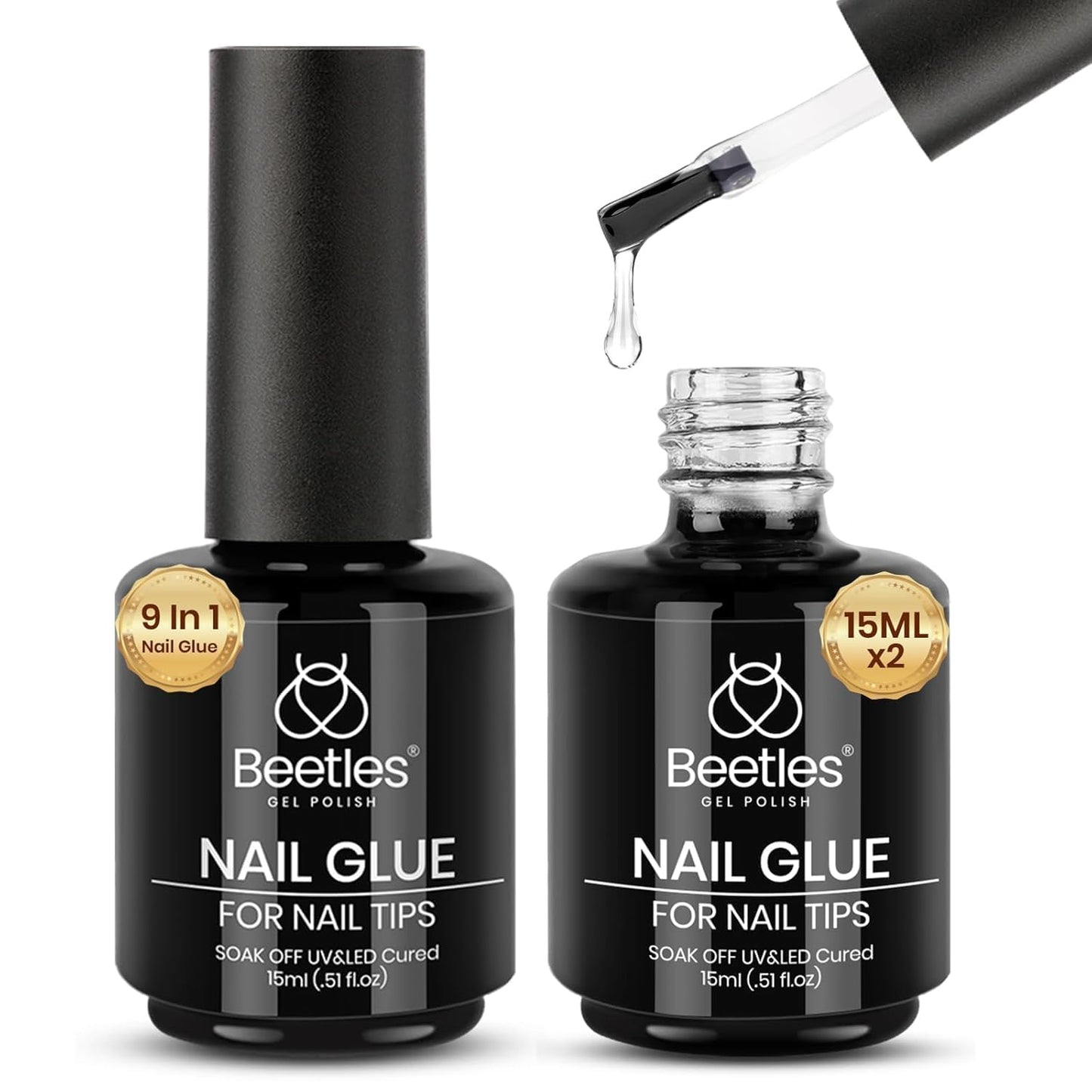 beetles Gel Polish 9 In 1 Gel Nail Glue for Clear Acrylic Nail Tips 2 Pcs 15ml Long Lasting Nail Gel Kit for False Nails Tips, Base Blooming Nail Gel, Fall Halloween Nails, U V Light Required