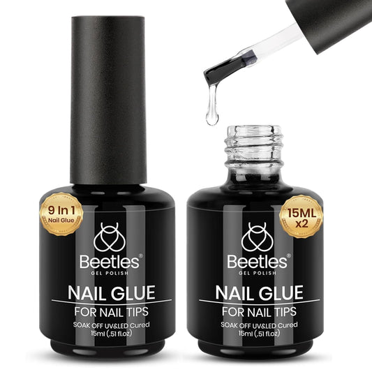 beetles Gel Polish 9 In 1 Gel Nail Glue for Clear Acrylic Nail Tips 2 Pcs 15ml Long Lasting Nail Gel Kit for False Nails Tips, Base Blooming Nail Gel, Fall Halloween Nails, U V Light Required