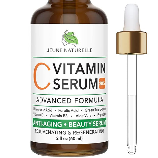 All Natural 20% Vitamin C Serum + 6 Active Boosters for Face, Dark Spots, Wrinkles, Brightening, Hydrating, Even Tone, Healthy Glow with Niacinamide, Hyaluronic Acid, Ferulic Acid, Vitamin E, Peptides