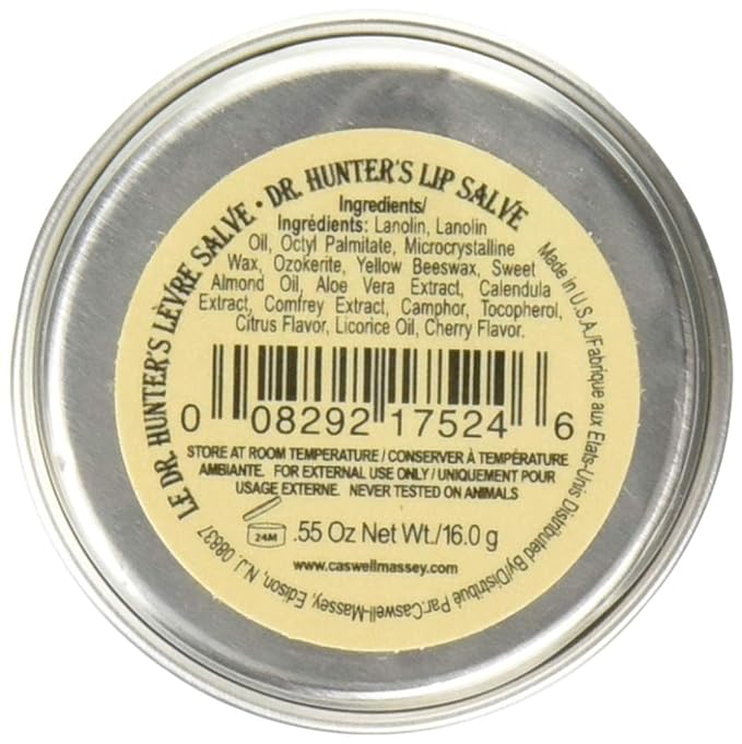 Dr. Hunter’s Lip Salve - All Natural Lip Balm And Moisturizer For Dry, Cracked And Chapped Lips - 0.55 Ounce