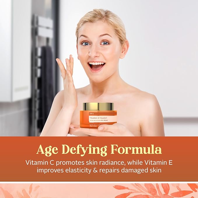 Envy Vitamin C & Vitamin E Under Eye Cream - For Dark Circles and Puffiness, Brightening & Anti-Aging Under Eye Cream - Rejuvenates Fatigued Eyes - Cruelty Free Korean Skin Care - 1.01 OZ