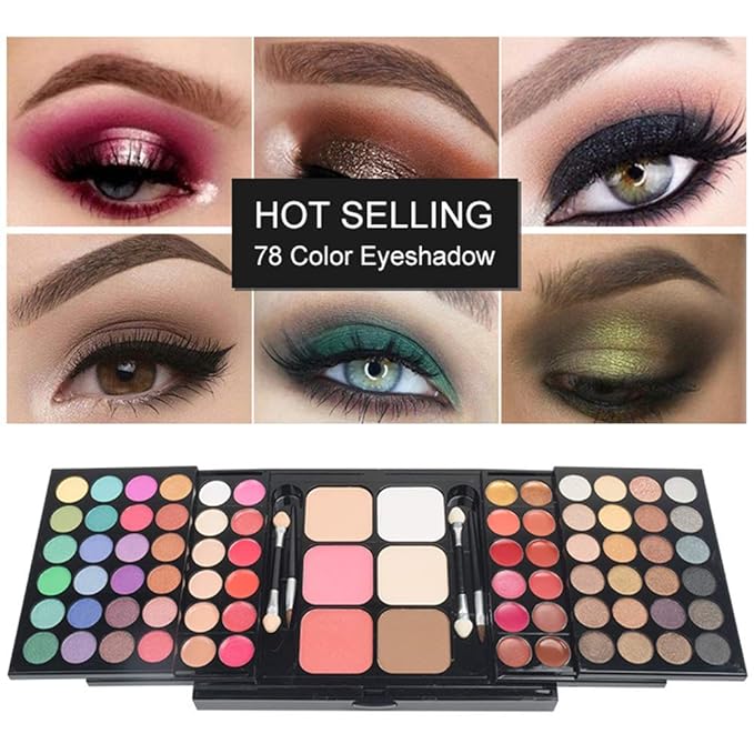 78 Color Makeup Palettes Kit, with 48 Pigmented Shiny Matte Eyeshadow Palette Colorful, 18 Lipstick, 6 Concealer, Blusher, Shading Powder, Dual Sides Sponge Applicators, Cosmetics Gift Set