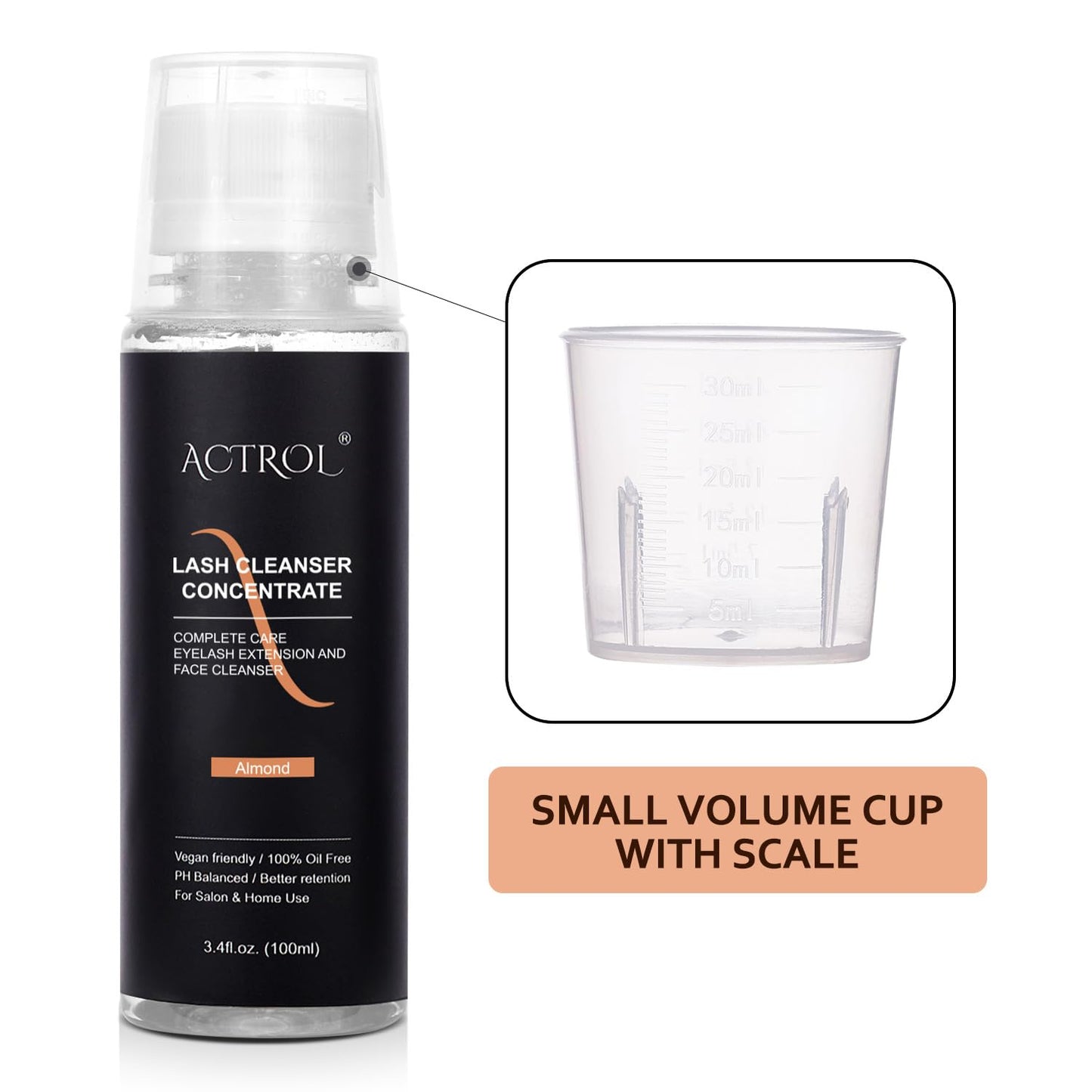 Eyelash Cleanser Concentrate 100ml Almond Professional Lash Shampoo Foaming Cleanser Lash Wash Concentrate for Extensions Lashes with Salon Home Care-Makes 40 Bottles Almond