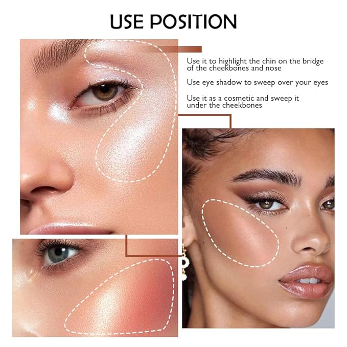 evpct Shimmer Highlighter Highlight Makeup Contour Palette iluminadores de maquillaje, 5 Colors Highlighter+Makeup White Shimmer Blush Bronzer and Makeup Highlighter Powder Palette Illuminators B02