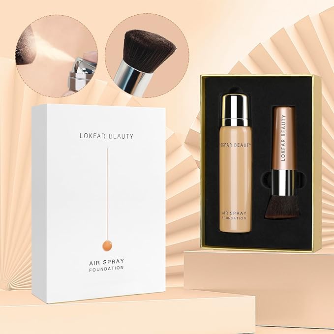 AirBrush Foundation Spray, Silky Mist Foundation Spray Makeup Set with Brush, Full Coverage Foundation for Smooth Radiant Finish, Formula Breathable Lightweight Hydrating | #A01 Ivory