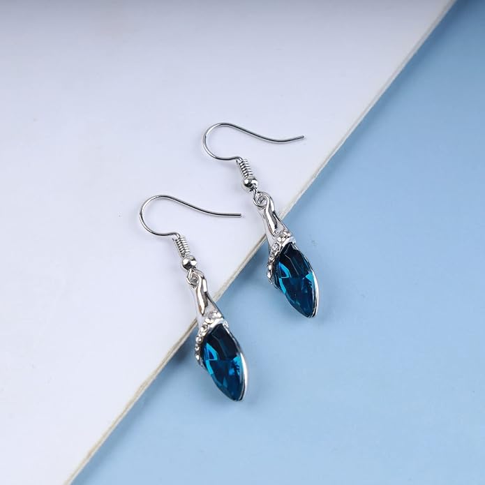 Bohemia Sapphire Drop Earrings Blue Crystal Dangle Hook Earrings Long Cz Blue Rhinestone Earrings Bridal Sapphire Earrings Jewelry for Women Gifts