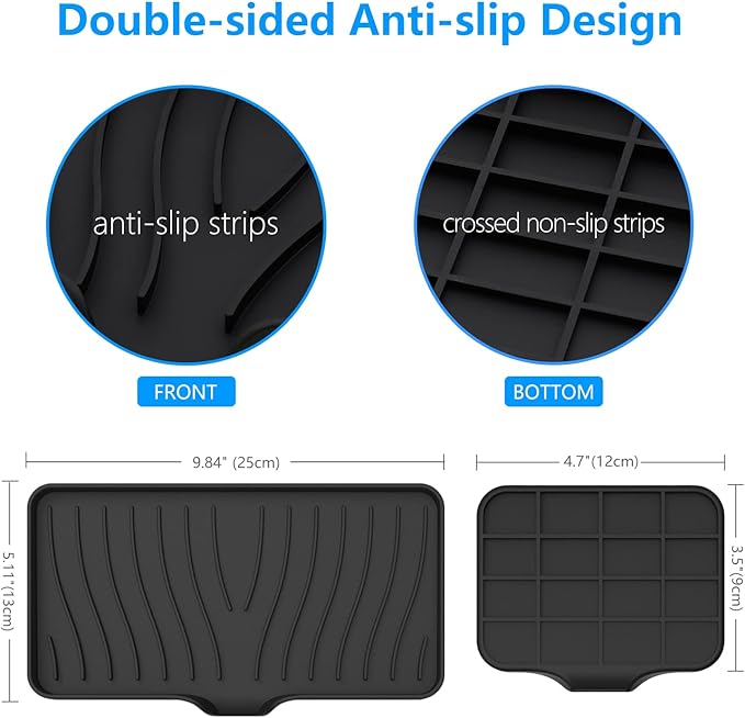 3-Pack Silicone Soap Dish, Sponge Holder for Sink, Kitchen Soap Tray, Bathroom Soap Holder, Sponge Tray with Drain (Black)