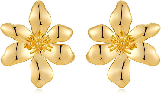 CLASSYZINT Gold/White/Red/Black Flower Stud Earrings For Women