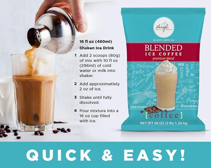 Angel Specialty Products, Blended Ice Coffee, Instant Frappe Powder Drink Mix, 3-Pound Bag [34 Servings]