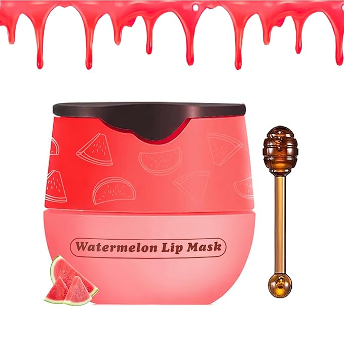 1 PCS Bee Lip Balm Honey Pot, Exfoliating Watermelon Bee Lip Balm Sleeping Lip Mask Overnight with Sticks, Honey Pot Lip Balm Prevention Dry Hydrating and Crack Lip Scrubs