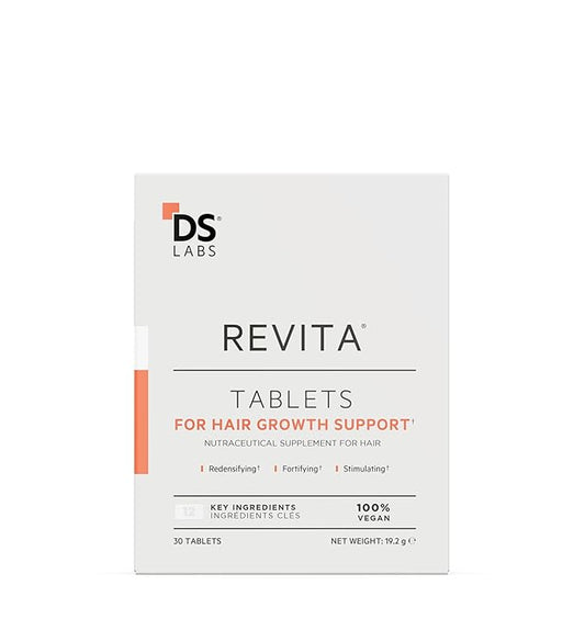 DS Labs Revita Tablets - Hair Vitamins for Density Support, Supplement for Thicker, Stronger Looking Hair, Zinc, Iron, Magnesium, Melatonin, Vitamin D & Biotin Vitamins for Women & Men, 30 Tablets
