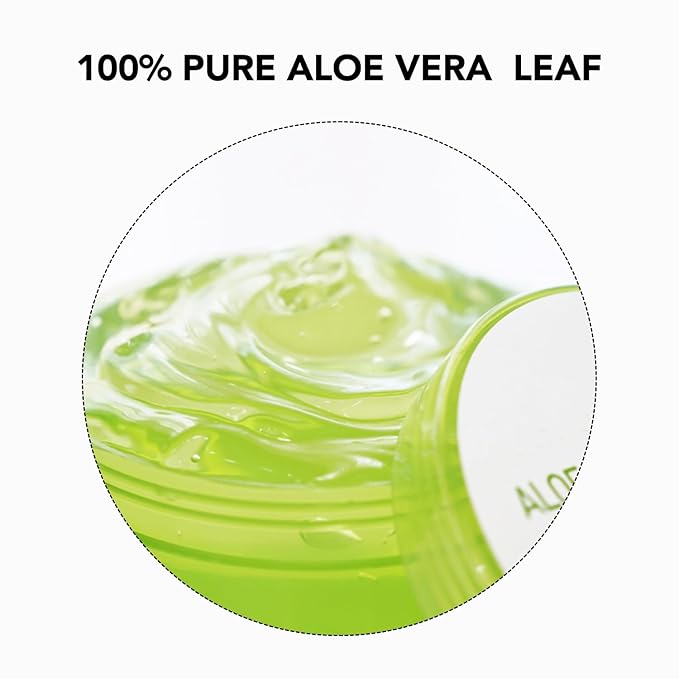 Aloe Vera Gel for Face, Skin, Hair & Sunburn Relief, Made with 100% Pure Aloe Gel for All Skin Types. Made in Korea. 300ml (10.1fl.oz) (1)