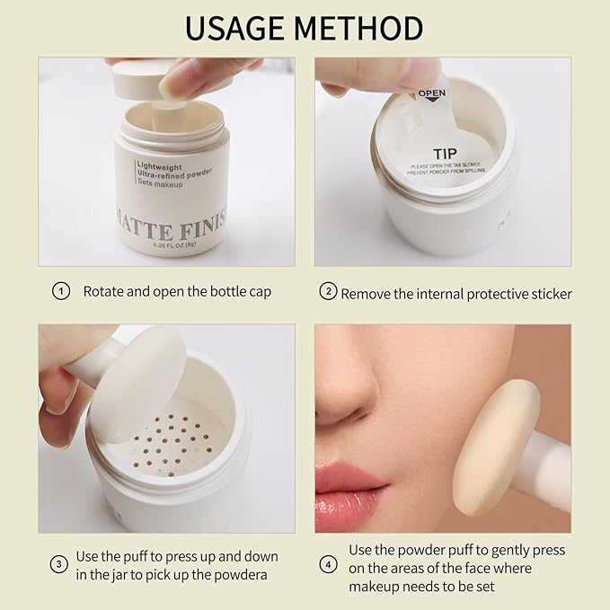 Erinde Nude Translucent Matte Setting Powder with Puff, Face Loose powder Makeup, Oil Control Finishing Powder, Lightweight Blurring Powder, Waterproof, 24H Long-Lasting, Creates Soft Focus Effect