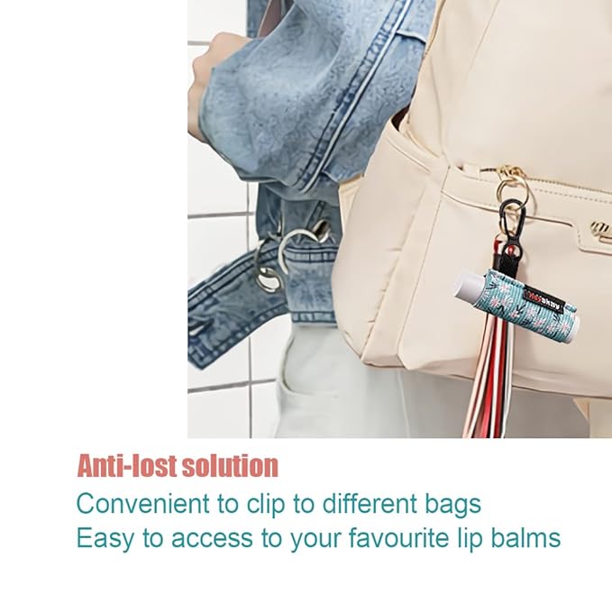 HEYSKAY Lip Balm Holder Sleeves Keychain Chapstick Elastic Sleeves (Black/light blue strip/dark blue strip) 3 Count (Pack of 1)