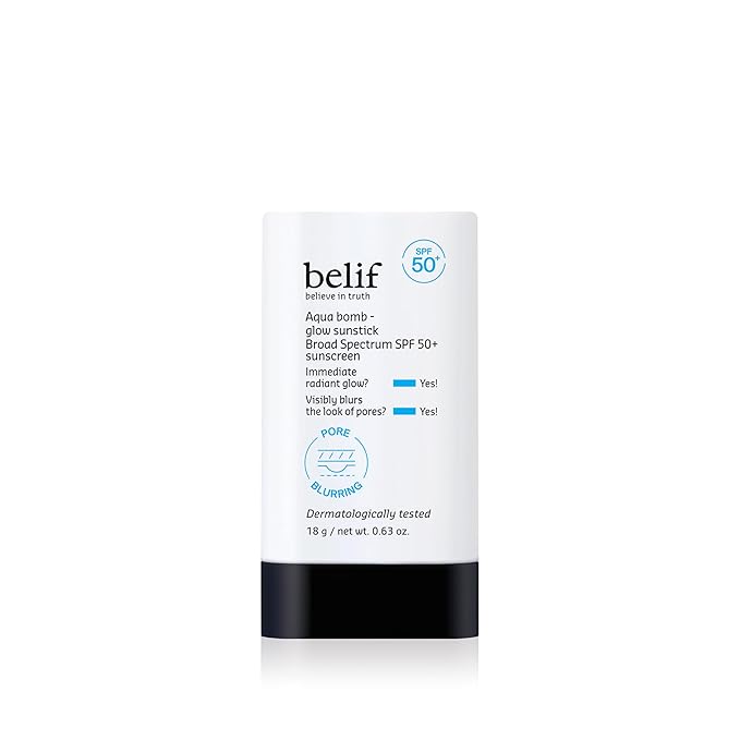belif Aqua Bomb Niacinamide Sunscreen Stick SPF 50+ PA++++ – Korean Sunstick for Face with Hyaluronic Acid, No White Cast, Lightweight Velvet Finish, Daily UV Protection, Semi-Matte Glow, 0.63 oz