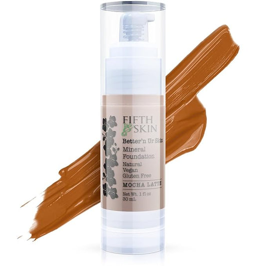 Fifth & Skin: Better’n Ur Skin Liquid Foundation (MOCHA LATTE) - Natural, Organic, Vegan, Cruelty-Free - Gluten-Free Beauty with Buildable Coverage and Palm-Free Luxury - 1 oz