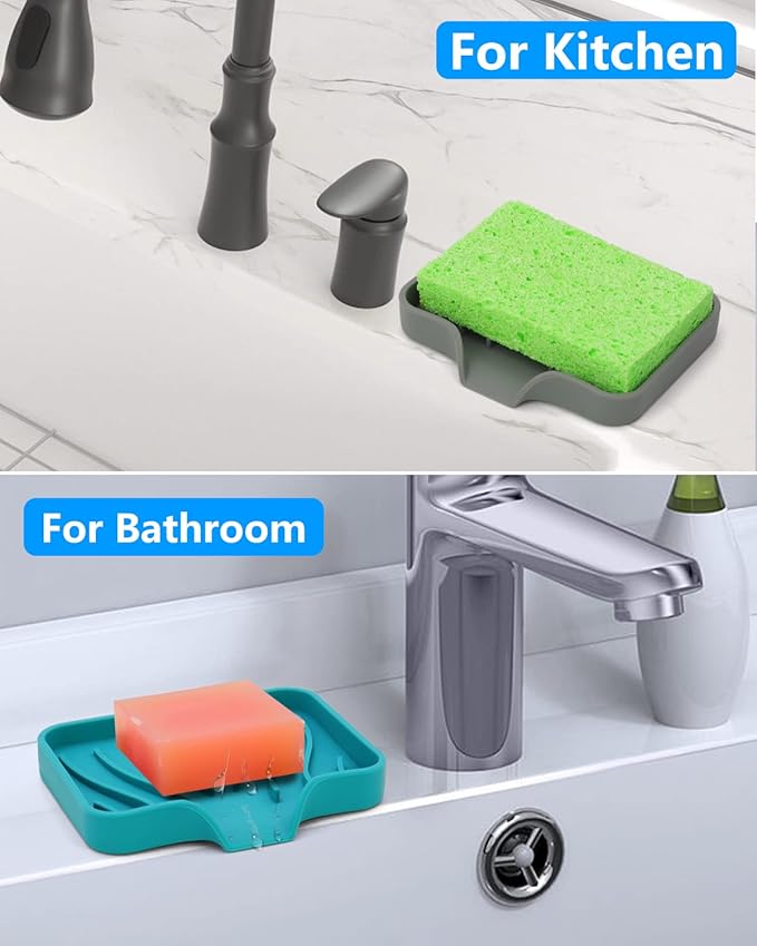 3-Pack Premium Soap Dishes, Easy to Clean Soft Silicone Self Draining Tray/Holder for Shower, Bathroom, Kitchen, Bathtub - Keep Soap Dry, Extend Life