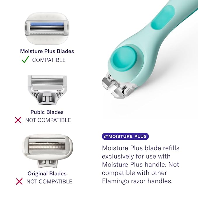 Flamingo Moisture Plus Women's Razor Set - Razor Handle, 4 Blade Refills, Shower Holder - Seafoam
