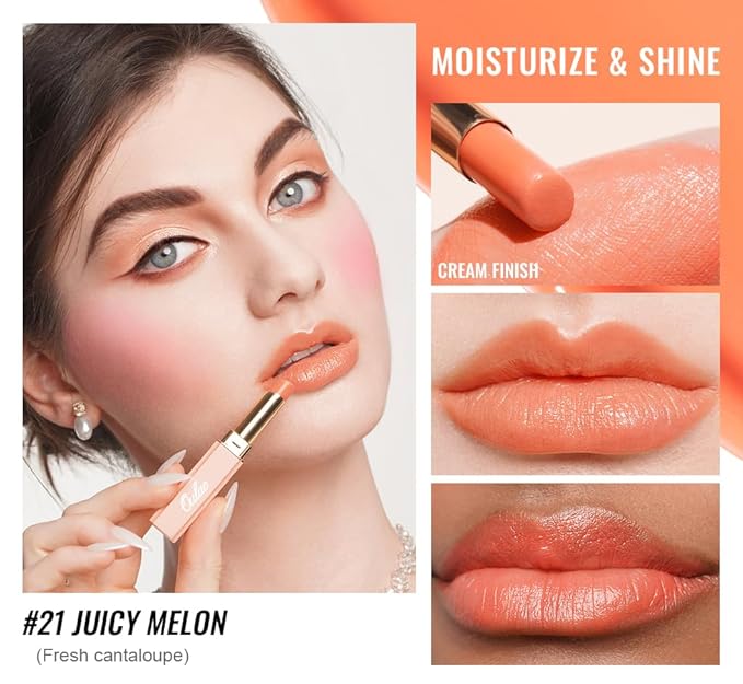 Oulac Shine Orange Lipstick for Women, 2 in 1 Glossy Coral Orange Tinted Lip Balm, Hydrating Lipstick for Dry Lips, Moisture Shine Juicy Finish Vegan 2.2g/0.07oz (21)