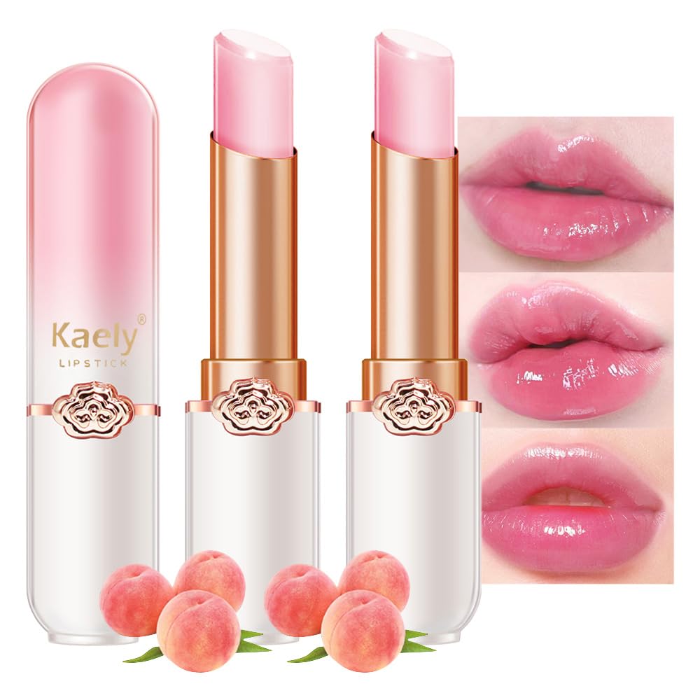 Kaely 2Pcs Peach Hydrating Lipstick Tinted Lip Balm, Color Changing PH Lipstick Makeup, Korean Magic Lip Stain Long Lasting Waterproof, labiales magicos 24 horas originales